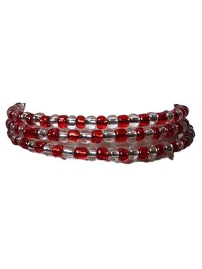 Red and white bracelet memory wire handmade one size